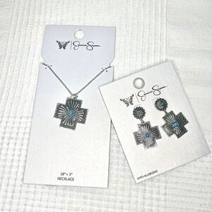 Jessica Simpson Faux Turquoise Stone Cross Necklace and Earrings Set